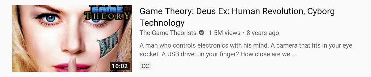 SavedYouA_GT's tweet photo. Deus Ex's augmentations aren't too far off from reality. Including replacing eyes and fingers with cameras and thumb drives, experimental new tech that allow blind and colorblind people to kind of see, and using brainwaves to control prosthetics and other devices. https://t.co/uxORwckLi3