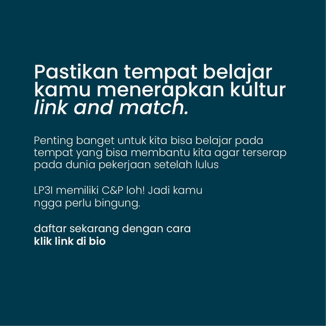 LP3I_Indonesia's tweet photo. Masa depan tak ada yang tau. Namun, biasanya hasil berbanding lurus dengan usaha.
.
LP3I punya 3 saran agar kamu dapat wujudkan karir sesuai anganmu. Geser kiri yuk, dan mari berkembang bersama!
.
.
#lp3i #beranipunyaskill #vokasi #kuliahkerja #beraniberkembang #beraniberkarya https://t.co/55jRa4C7FJ