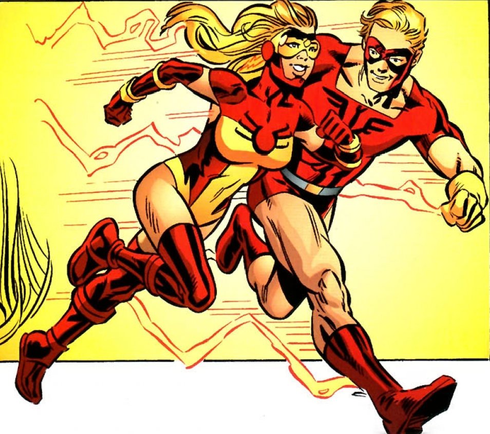Jesse Quick et son père Johnny Quick, deux membres de la Justice Society qui se connectent à la Speed Force grâce à une équation mathématique.