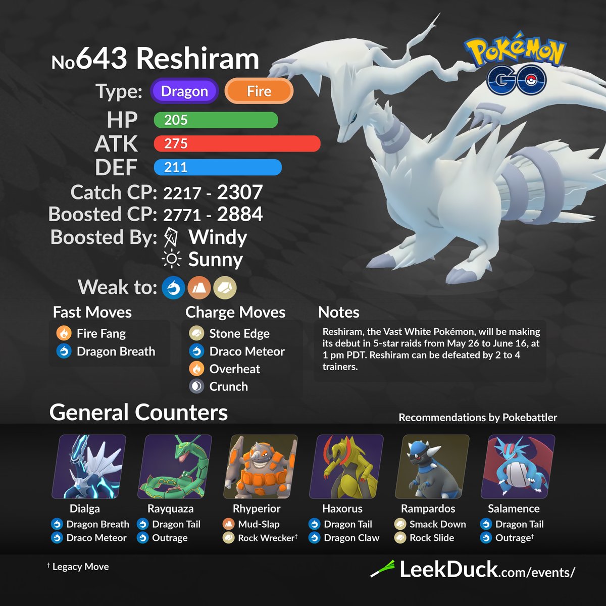 Reshiram Debuts in Raids - Leek Duck