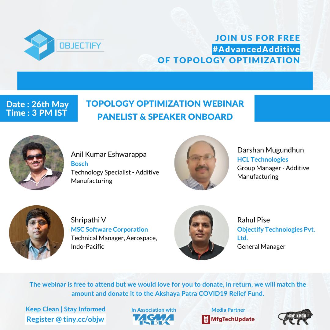 Mfgtechupdate's tweet image. Join us for the second webinar on Topology Optimisation as we have some industry experts in the panel. 
► Know More and Registration Link - tiny.cc/objw
► Direct Registration Link - tiny.cc/regobj
#Webinar #3Dprinting