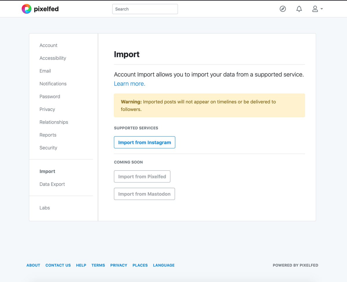 PixelFed's tweet photo. Import from Instagram now available on supported instances! #pixelfed https://t.co/lPOVdEp42E