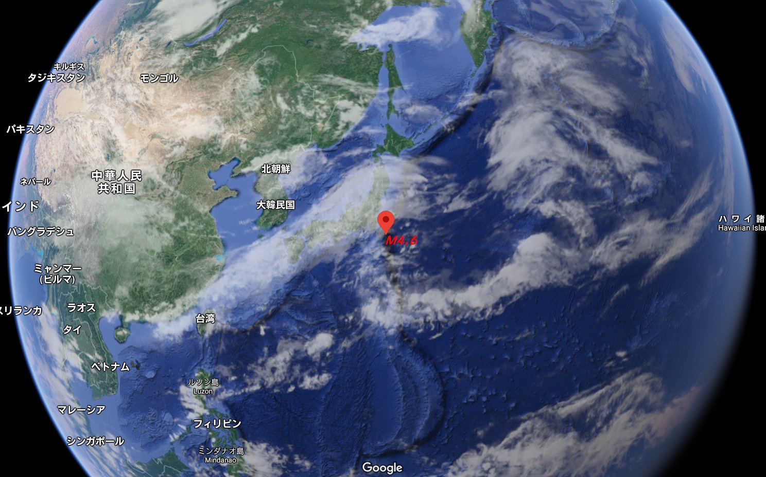 オリオンの風 世界の地震活動 Usgs 日本近海 地震規模 M 4 6 震源地 日本 勝浦市の南東149 Km 時間 05 26 18 05 05 Jst 震源域 34 194 N 141 469 E 深さ 10 0キロ 津波 脅威情報なし 伊豆 小笠原海溝 北部付近の連続海溝型中規模地震