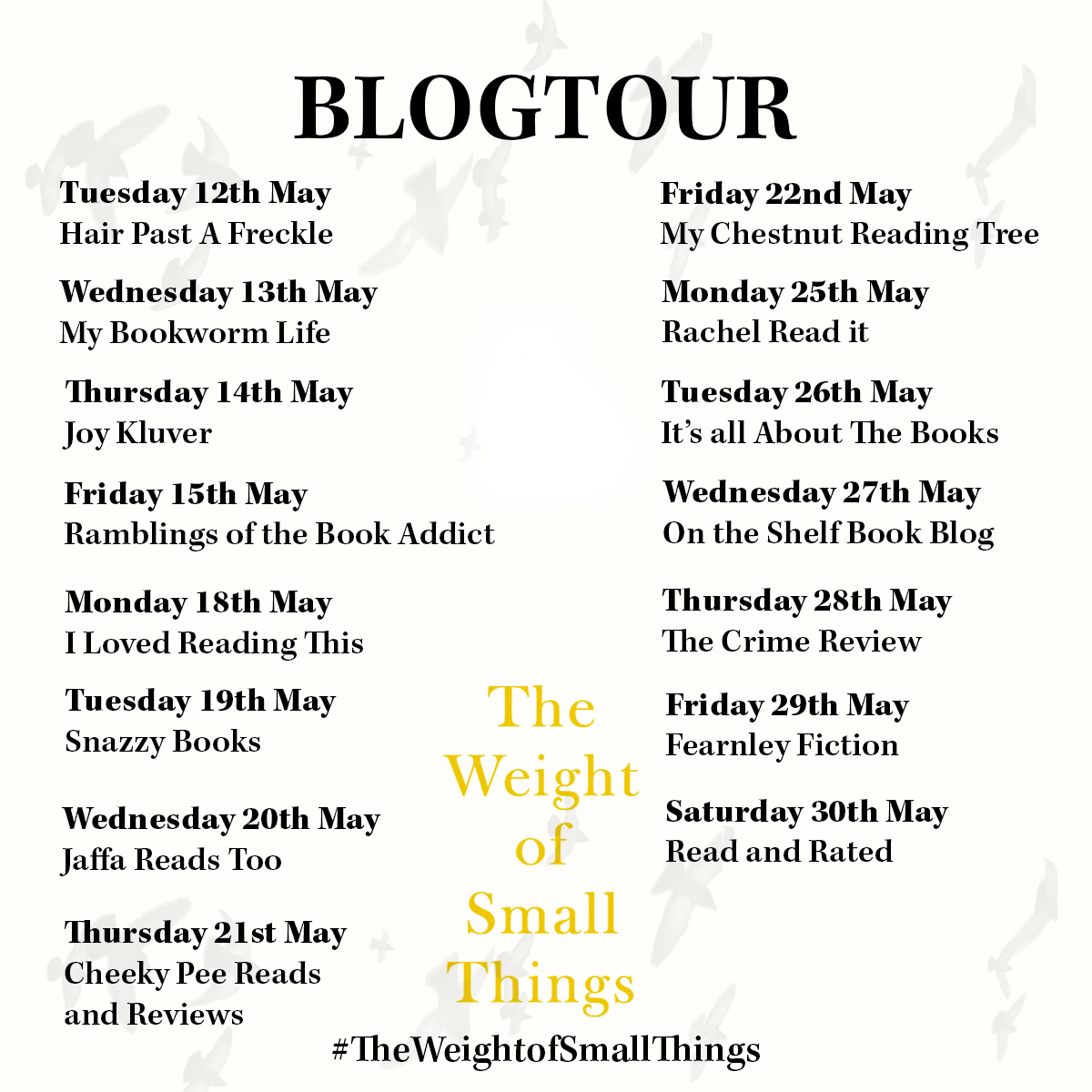 TheMirrorBooks's tweet photo. #TheWeightOfSmallThings #blogtour
https://t.co/YBfMs3ZGym
@karlou #MyBookwormLife @JoyKluver @KirstyProcter96 @lovedreadinthis @LauraNazmdeh @jaffareadstoo @cheekypee27 @jocatrobertson @RachelReadIt @DeeCee334 @OnTheShelfBooks @thecrimereview @TrishFearnley18 @RACHELb75 https://t.co/fYWwGgvCmm