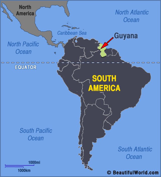 Guyana is found in the north of South America and means “Land of many waters” as is visibly evident if you’ve ever been. Streams, rivers, trenches are in abundance