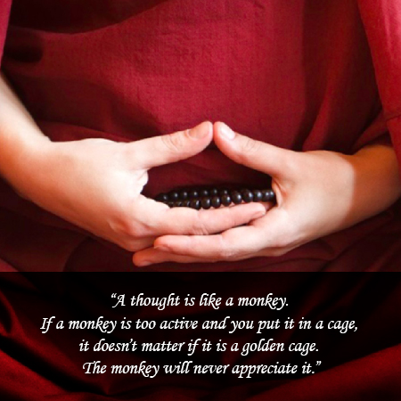 “A thought is like a monkey. 
If a monkey is too active and you put it in a cage, it doesn’t matter if it is a golden cage. The monkey will never appreciate it.”