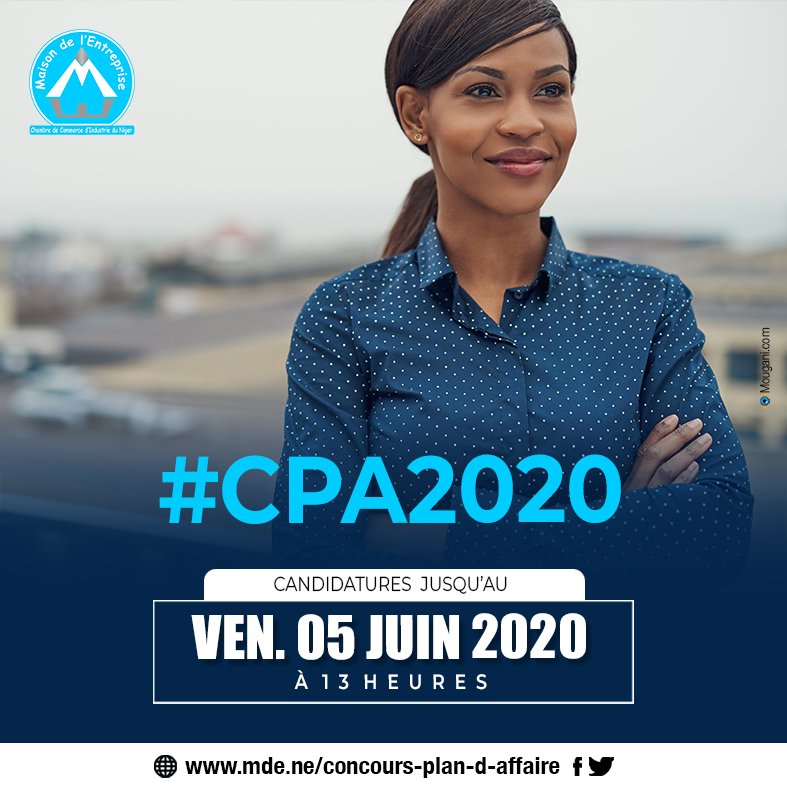 Envoyez vite votre candidature à la 2ème édition #CPA ! La date limite de dépôt, vendredi 5 Juin 2020 à 13H. Le formulaire de candidature et les conditions générales de participation sur ce lien 👉🏼
 mde.ne/concours-plan-… 

#Entreprenariat
#Niger