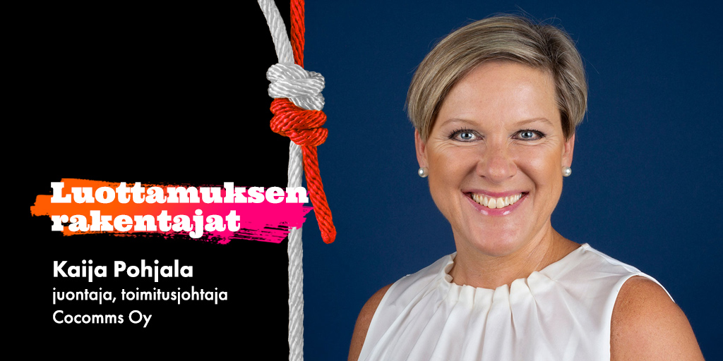 Virtuaalisena järjestettävän #Johtajuusareena'n juontaa <a href="/Cocomms/">Cocomms</a> tj <a href="/KaijaCoco/">Kaija Pohjala</a>. Tule kuulolle ke 10.6. klo 14.30-15.30, kun <a href="/adleande/">Anders Adlercreutz</a>, <a href="/MaulaHanna/">Hanna Maula</a>, Sari Nevanlinna ja <a href="/EkiKarlsson/">Eki Karlsson</a> keskustelevat johtamisesta ja luottamuksesta. Ilmoittaudu: johtajuusareena.fi