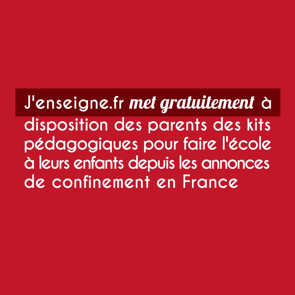Les 365 #infosRSE #RSE #ODD  
mise à disposition de #kit #pédagogique pour les #parents pendant la crise du #COVID19fr
<a href="/jenseignefr/">jenseigne.fr</a>
<a href="/dcarlach/">Dominique Carlac'h</a> <a href="/ArmelleCR/">Armelle Carminati</a> <a href="/GeoffroyRDB/">Geoffroy Roux de Bezieux</a> <a href="/medef/">Mouvement des Entreprises de France</a>
<a href="/murielpenicaud/">Muriel Pénicaud</a>