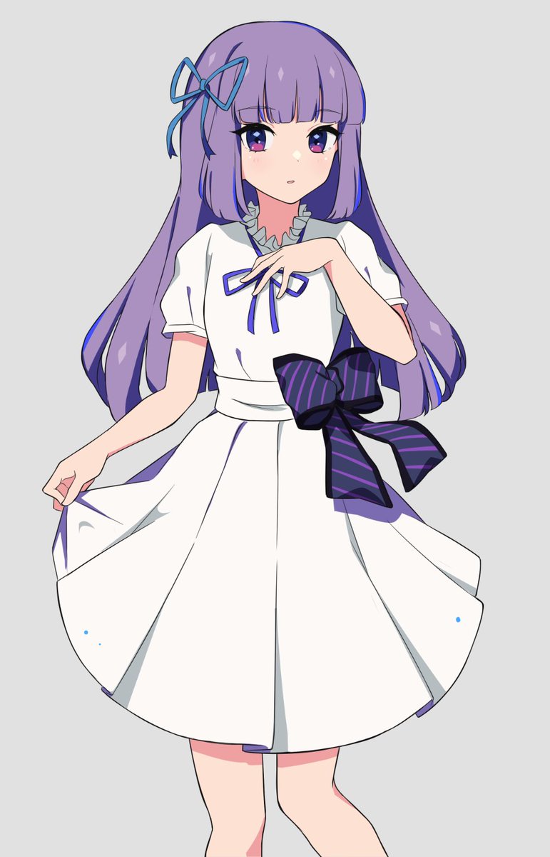 1girl solo dress ribbon long hair purple hair white dress  illustration images