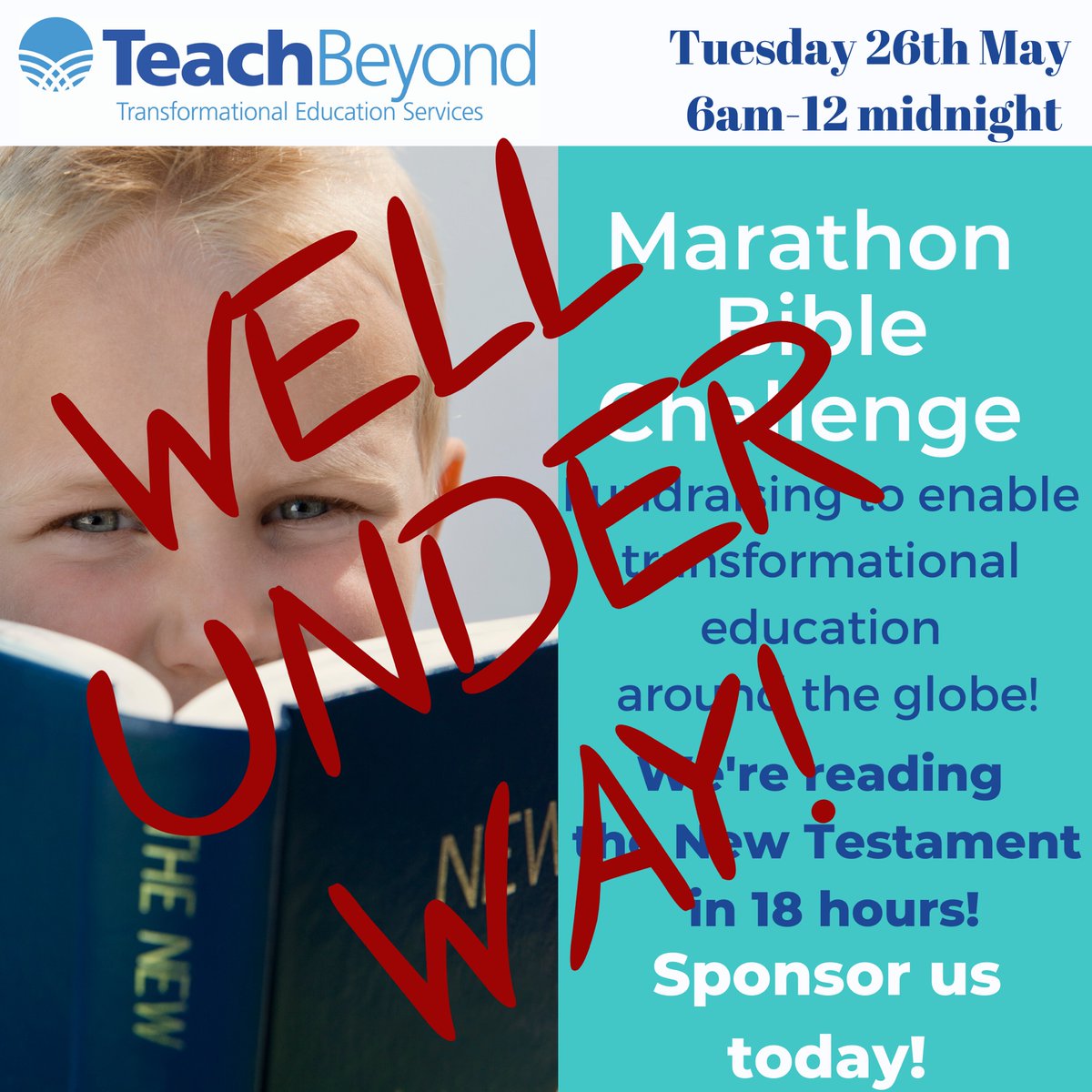 TeachBeyondUK's tweet photo. The Marathon Bible Challenge is well under way! Thanks to those who have sponsored so far - we are in the Gospel of Luke! I better get ready! I’m up next! 🤣 Here’s the link again if you missed it to sponsor us - https://t.co/C6NOPLgmfZ
#teachbeyonduk #Bible #challenge #marathon https://t.co/d9kuHf3zfz