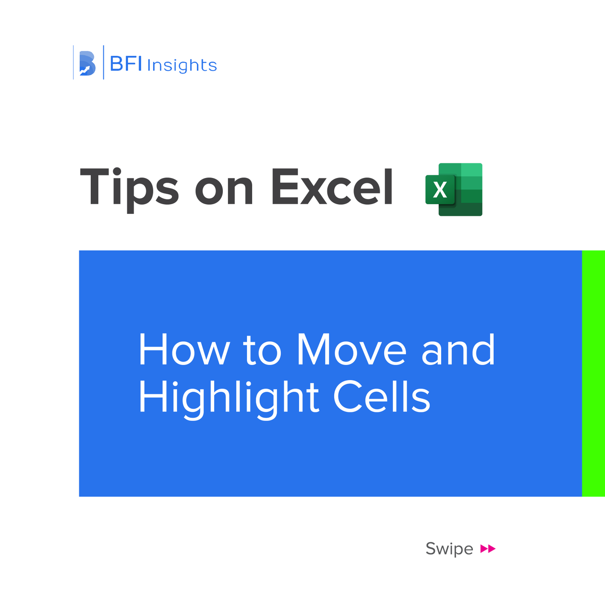 bfiinsight's tweet photo. Swipe >>>>
Tips on Excel
How to Move and Highlight Cells

Tip 1: To move to the last cell in a table 
Press CTRL + ↔  To move to the right or left          
Press CTRL + ↕  To move upward or downward https://t.co/xdZO2iAMa4
