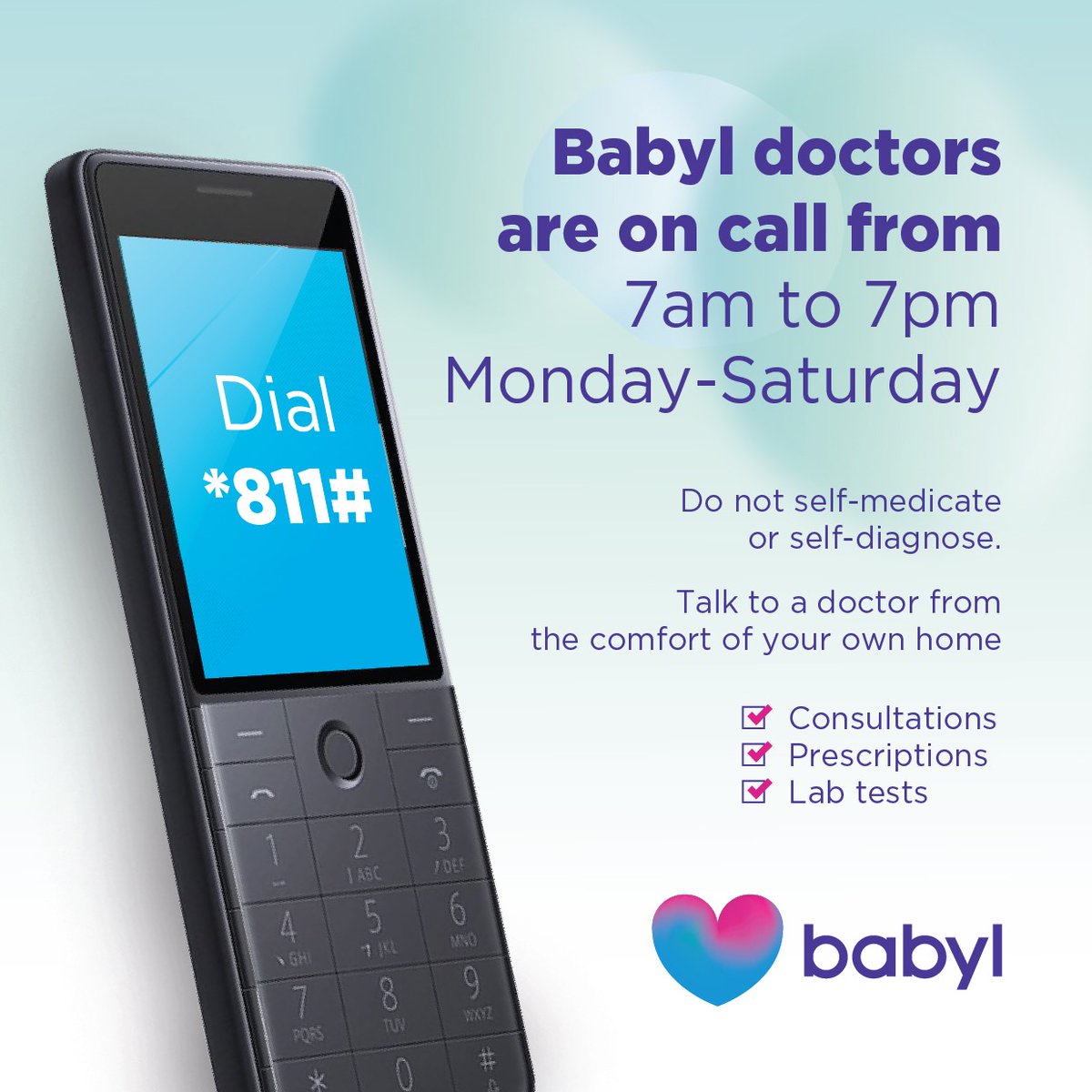 BabylHealth's tweet image. Feeling unwell? Dial *811# to book a doctor's appointment now.

For more information call 8111.

#RwOT
#healthcare 
#Doctors