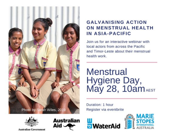 Join us this Global Menstrual Hygiene Day for a free, interactive webinar which seeks to highlight examples of menstrual health programming  across the Pacific region 🩸  🌍 ⁠ Register here: bit.ly/2ZB4bc7 <a href="/PDFSEC/">Pacific Disability Forum</a> 
⁠