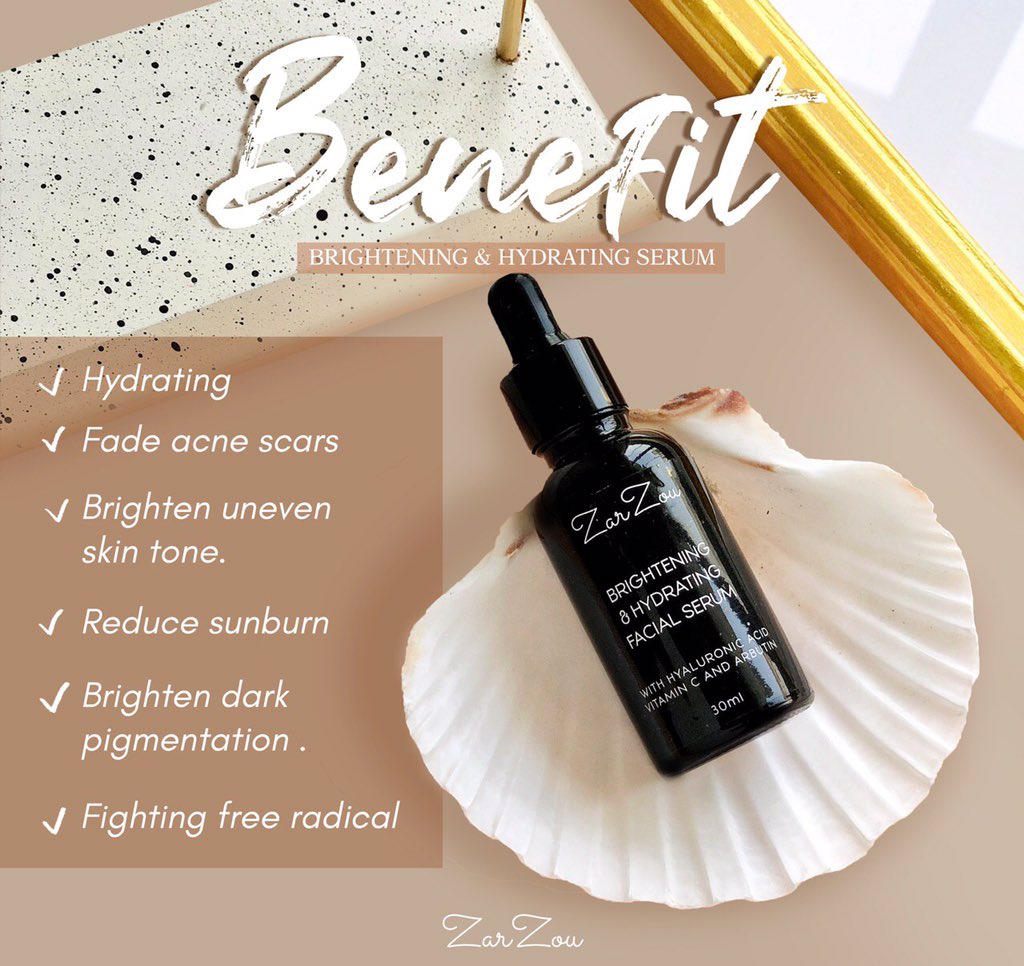 ZarZou serum contains arbutin and Vitamin c as the key ingredients in their serum. Percentage of vitamin c (0.02%) is mild for sensitive skin and suitable for all skin type hit this link to purchase your serum! https://shopee.com.my/product/113395999/6125101628?smtt=0.0.9