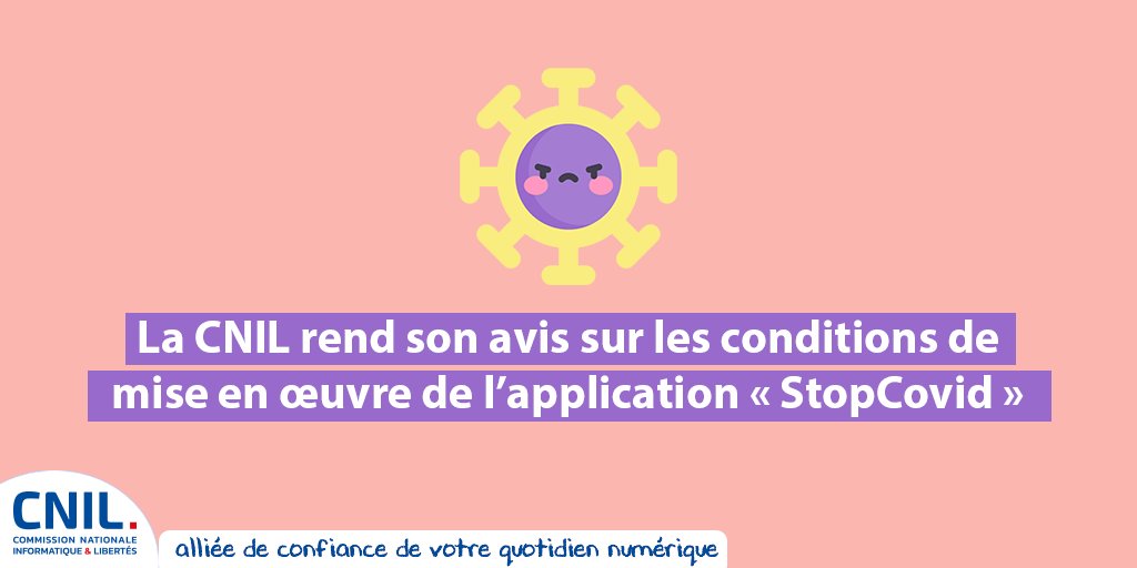 📢 #COVID19 La CNIL rend son avis sur les conditions de mise en œuvre de l’application « #StopCovid » 👉 cnil.fr/fr/la-cnil-ren…