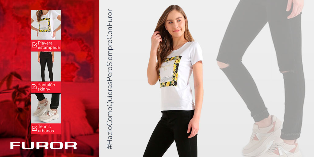 Consigue este look combinando tus jeans favoritos con otras prendas. #HazloComoQuierasPeroSiempreConFUROR