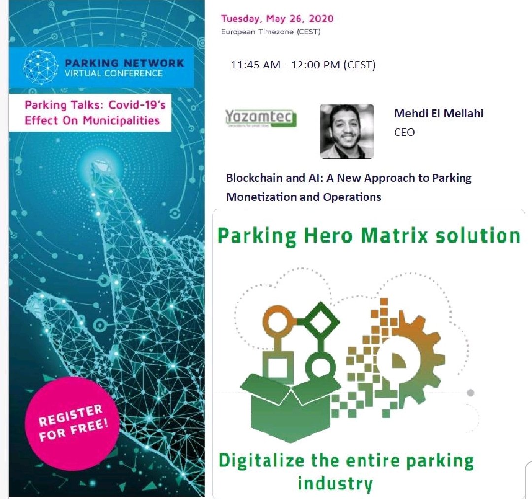 Today at 11h45 CET, we will be online presenting our latest #blockchain solution. Monetize and manage any parking asset with complete trust and transparency. Curious about the opportunities for #smartcities and #parking industry? Join us !

pnvc.parkingevent.com/sessions/yazam…