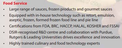 Tasty Bite Food Service (TFS)- Smaller (33.2% turnover 2019 AR) but fastest Growing. Quick Service Restaurant (QSR) & Hotel/Restaurants/Caterers (HORECA) in India. Expanded to South East Asia, Middle East & Africa (2019 AR). This is frozen food & Sauces business.22n