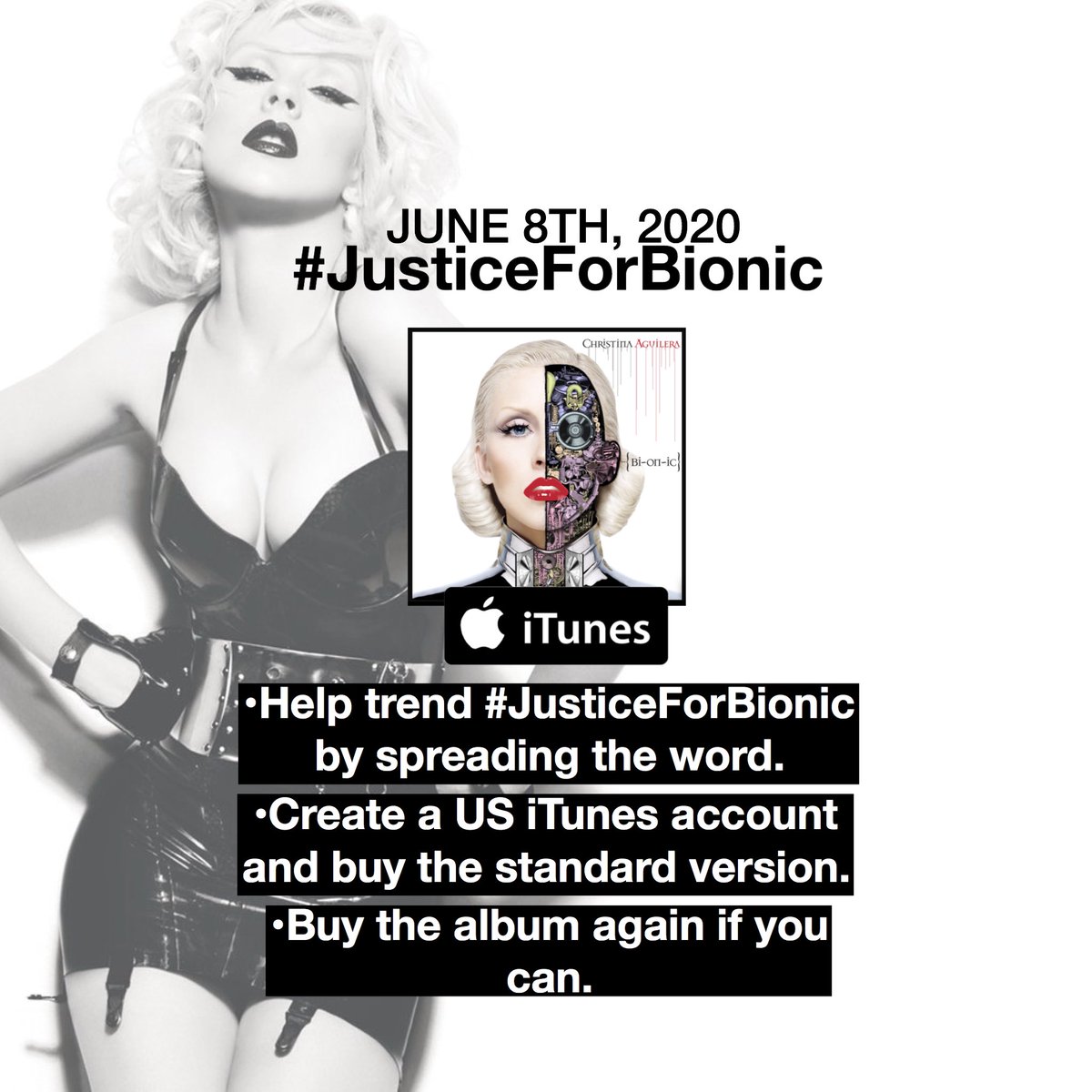 xtinacontent's tweet photo. June 8, 2020 is Bionic’s 10th year anniversary 🤍 #JusticForBionic
we will buy the standard edition of Bionic on iTunes
how to make a US account (easy) https://t.co/2nvcwRBHq0
where to buy US iTunes card https://t.co/4DALF2SkLl https://t.co/iJABrMjLAb