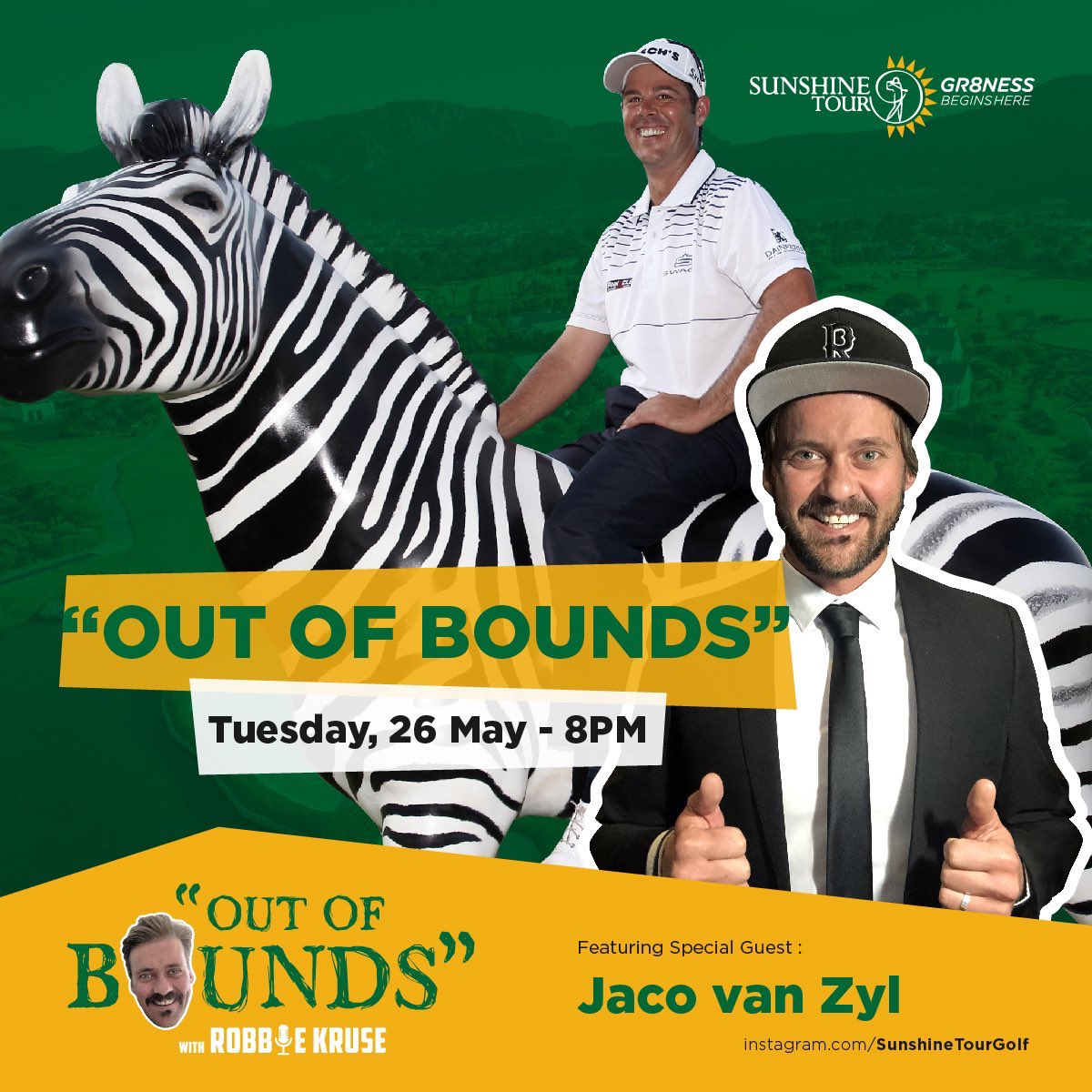 RobbieKruse's tweet image. Tonight at 20:00. Pour a glass of your favorite beverage and tune in. 

@Sunshine_Tour instagram page, catching up with cpt @JacoVanZylGolf ✈️🛩 'Out of Bounds' 💻📱🎥