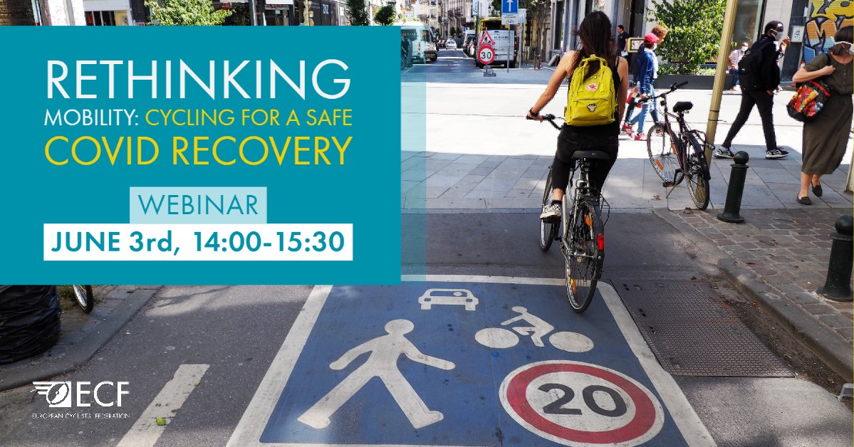 EuCyclistsFed's tweet photo. June 3 is World Bicycle Day: join our webinar on 'Rethinking Mobility: #Cycling for a Safe #Covid #Recovery' and discuss how our cities will look like tomorrow!

Register now: https://t.co/6BM4s2Z8Mk https://t.co/Wv8XhM7R6G