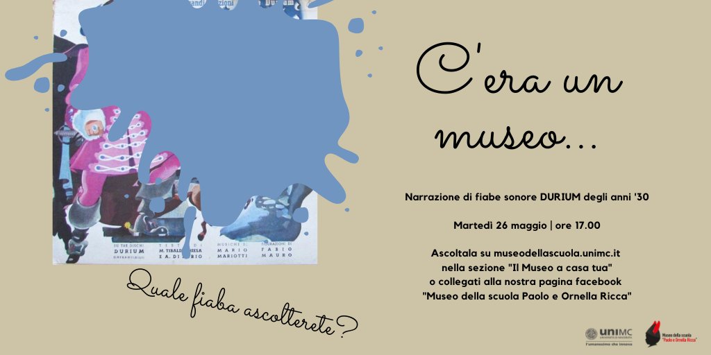 MuseoRicca's tweet photo. 📌Oggi alle 17:00 nuovo appuntamento con le fiabe sonore! 🎧

#unimc #museodellascuola #museodellascuolamacerata #serviziocivileuniversale #fiabesonore https://t.co/NKeHgWaQ1T