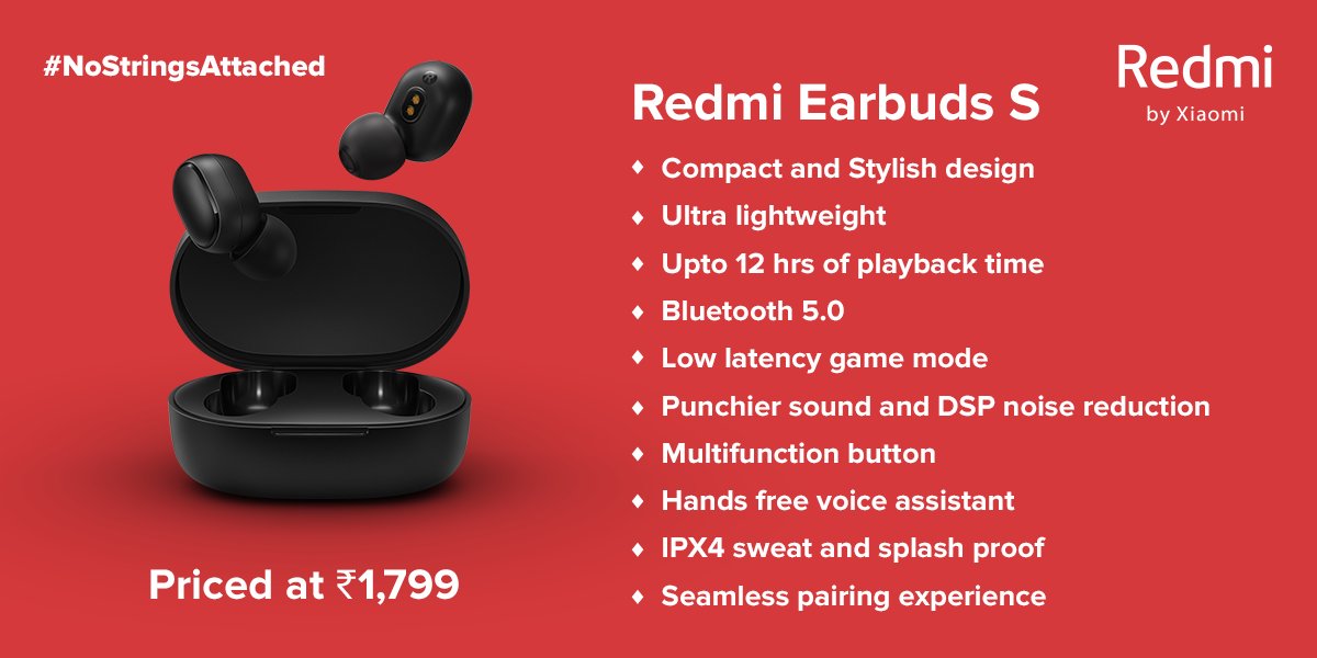 #RedmiEarbudsS is amazing: Rs1799
#androidlobby #redmiairdots #redmitws #stufflistingsarmy
* Compact & Stylish design
* Ultra lightweight
* Bluetooth 5.0
* Game mode
* Punchier sound; DSP noise reduction
* Multifunction button
* IPX4 sweat & splash proof
* Seamless pairing