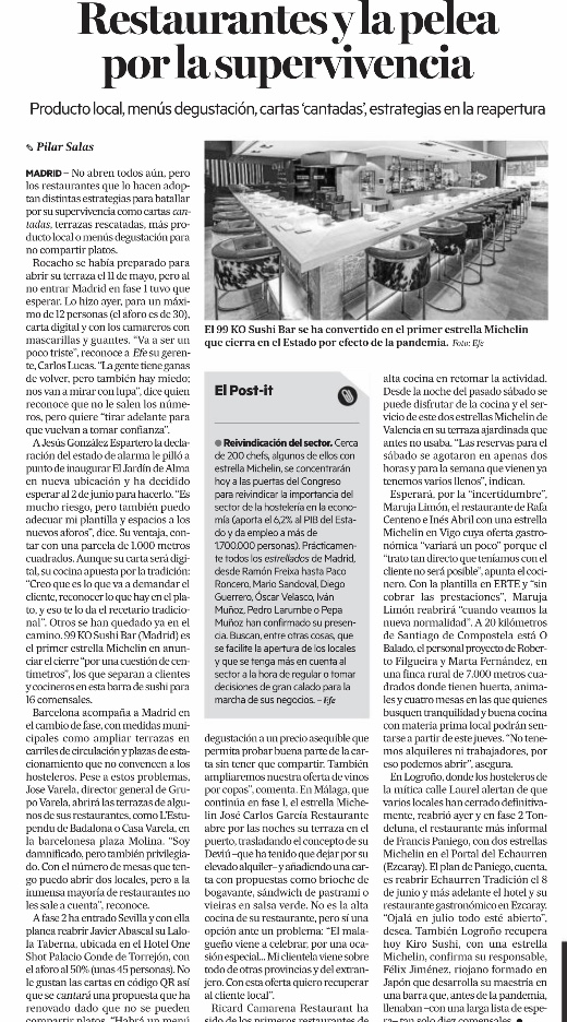 La hostelería reivindicará hoy en el Congreso de los Diputados la importancia del sector en la economía.

En la reapertura será importante reinventarse.