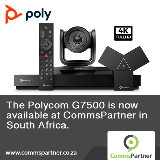 Commspartner's tweet photo. The Polycom (Poly) G7500 4K HD video conference system is available at CommsPartner in South Africa. The G7500 features 4K video calling and wireless content sharing. Contact the CommsPartner team today to design the correct solution for your business. https://t.co/Rq3hig1Cay https://t.co/xn1bJsG0OO