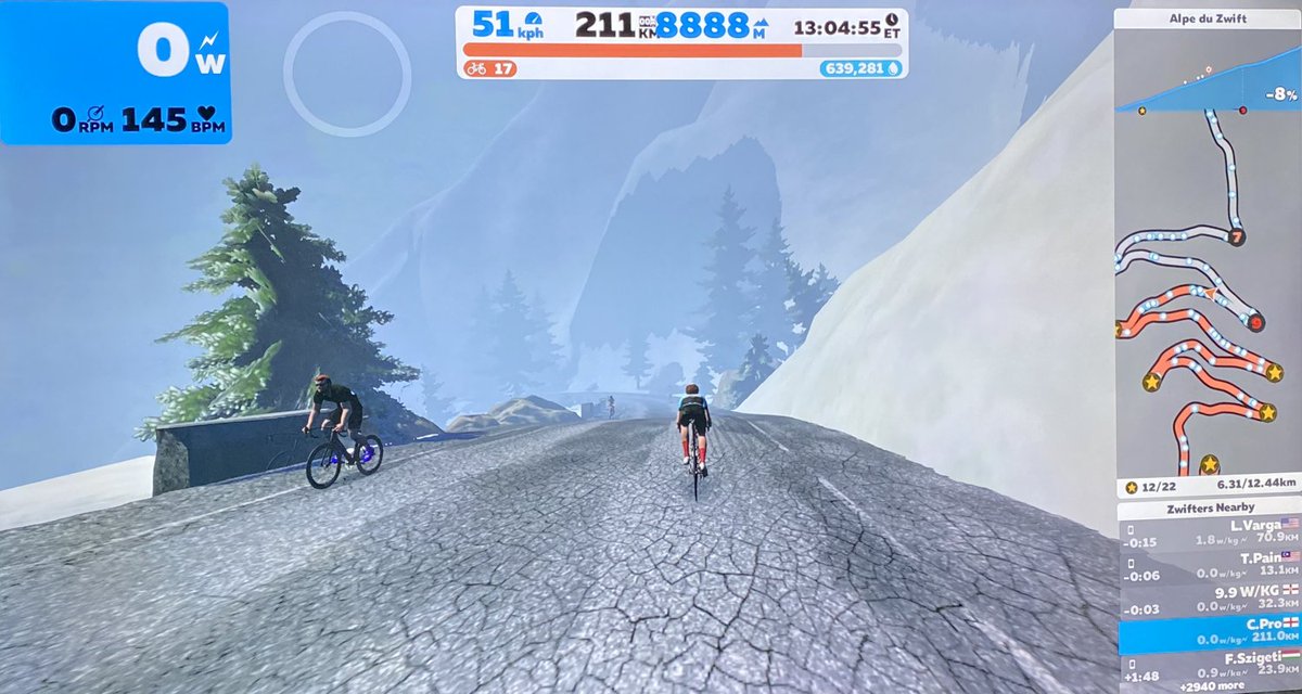 VeloUK's tweet photo. Big congrats to @VitusProCycling p/b @Brother_UK boss 
@ChezPro who with Adam Kenway, @TomMazzone , @joesutton890 &amp; @FrederikScheske did the Everest ride on Zwift, #211km #13hrs11mins #8888m for Chez. The ride was in aid of the team's chosen charity CALM #ride4calm #Welldoneteam https://t.co/eKS9sjzjHL