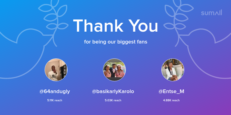 MoremiReba's tweet photo. Our biggest fans this week: 64andugly, basikarlyKarolo, Entse_M. Thank you! via https://t.co/En1IAEE8Yn https://t.co/y18HTnmspX