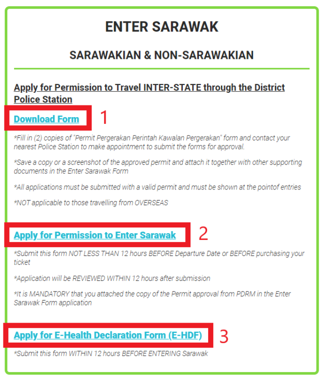 E health declaration form to enter sarawak