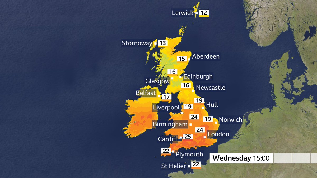 carolkirkwood's tweet image. Tomorrow's maximum temperatures @BBCbreakfast xxx