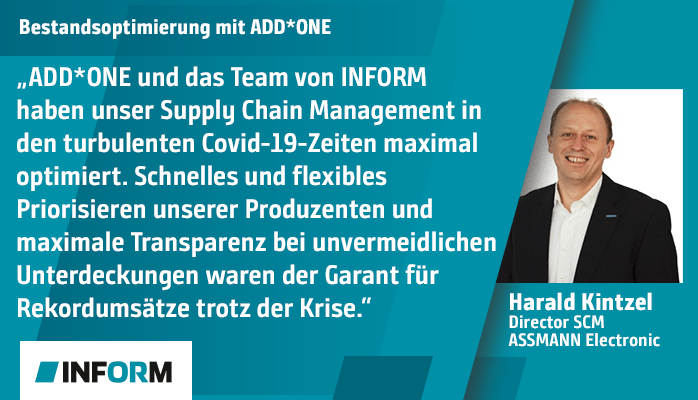 Wir freuen uns sehr über das positive Feedback unserer Kunden zum optimalen Einsatz von ADD*ONE in dieser unvorhersehbaren Zeit.
Danke an Harald Kintzel von Assmann Electronic!

bit.ly/2A5s7cS
#SupplyChain #Covid_19