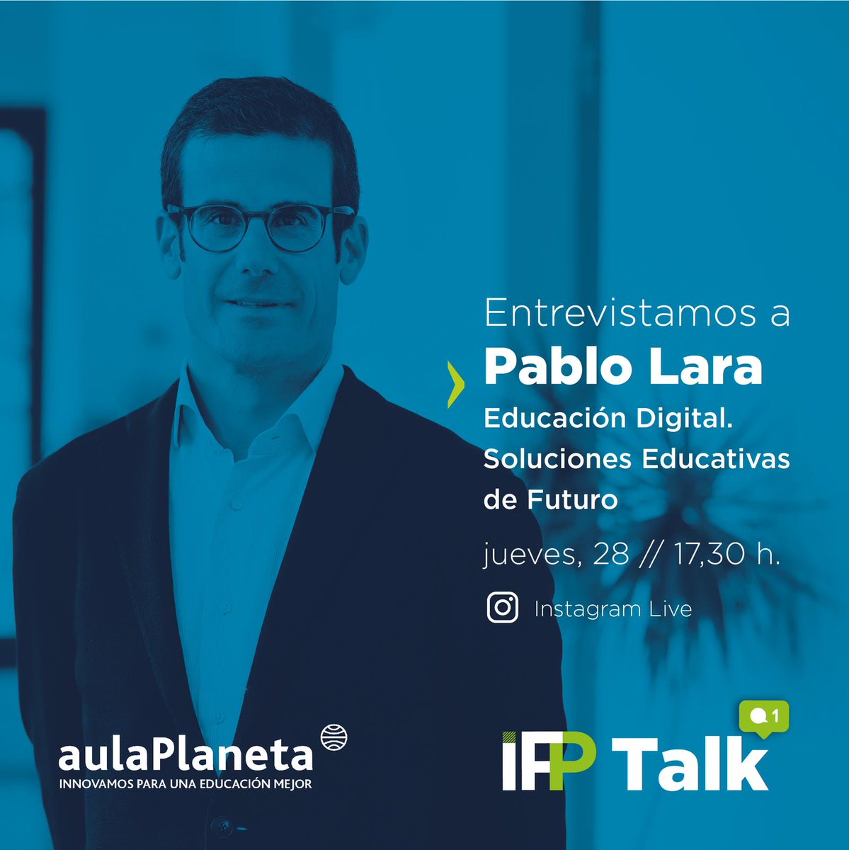 PabloLara_aP's tweet photo. Me hace mucha ilusión compartir nuestra visión de Educación y Futuro con los alumnos de iFP el próximo jueves a las 17:30.
Será un encuentro en abierto, quien quiera puede seguirnos en Instagram Live. https://t.co/uph2Lxatzy