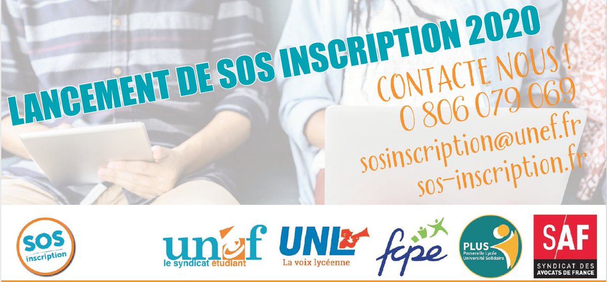 #Parcoursup Face aux problèmes d’inscription que rencontrent les jeunes pour leur entrée à l’université, <a href="/UNEF/">UNEF</a> , @UNLnational , la FCPE, le <a href="/syndicatavocats/">Le SAF</a> et Plus relancent le dispositif <a href="/SosInscription/">SOS Inscription</a> 
fcpe.asso.fr/sites/default/…