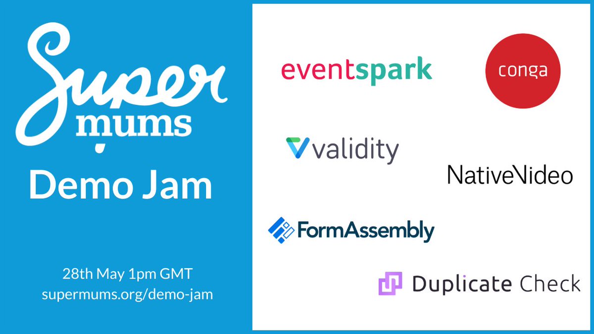 We are so excited to have @ChrisieMarshall and @ericdresh as hosts for our first #supermums #demojam ! 

6 great products from the @appexchange. 3 mins each to tell you what you need to know. Who will be the winner?

Join us for some fun and fast learning! bddy.me/2Xy6Ctl
