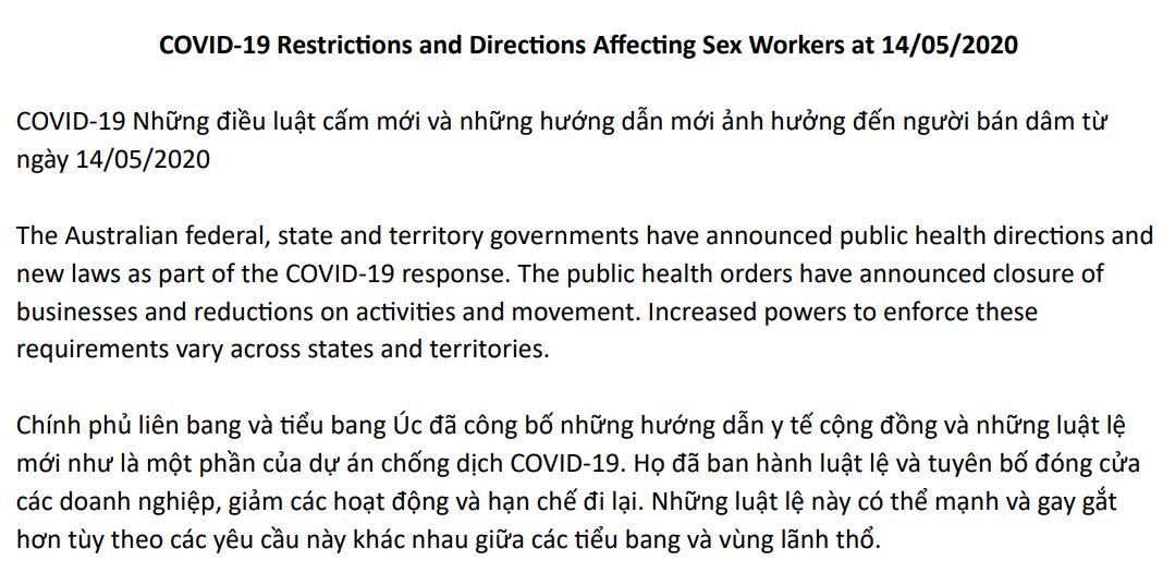 Information on the COVID-19 restrictions translated into Korean and Vietnamese.