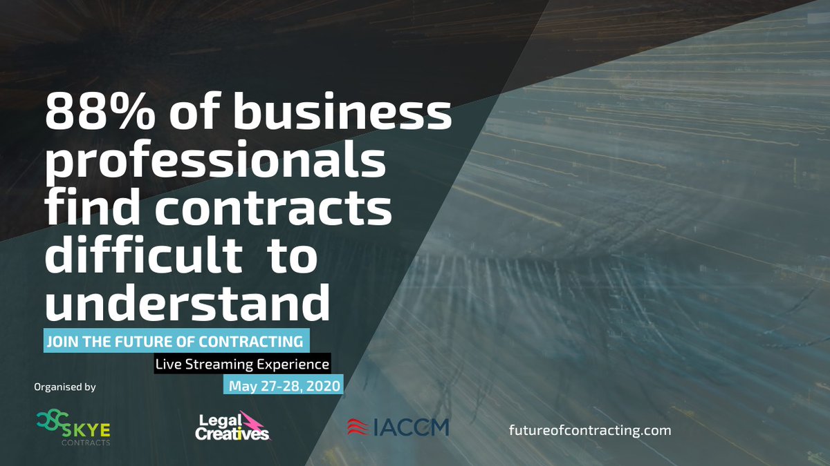 StewieKee's tweet photo. The Future of Contracting is almost here, 2 days to go!
@sally_iaccm & I will talk about a topic we are very passionate about: why the time for #simplification in #contractdesign is now & why, if you are not yet serious about it, you may be already late
#iaccm #legaldesign #ccm https://t.co/41o17ijwHV