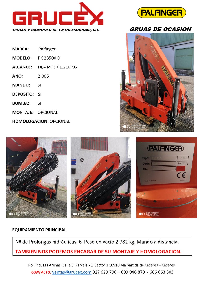 grucex's tweet photo. EN GRUCEX TENEMOS DISPONIBLE ESTA GRUA PALFINGER PK 23.500 SI TE INTERESA 699 946 870 https://t.co/IfKXzK5oTD