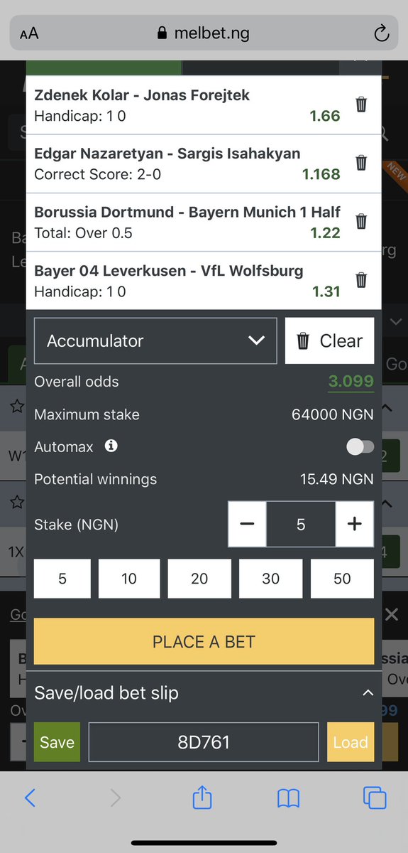 3 odds on melbet. Kicks off 9:10 am Nigerian time.

Gamble responsibly.