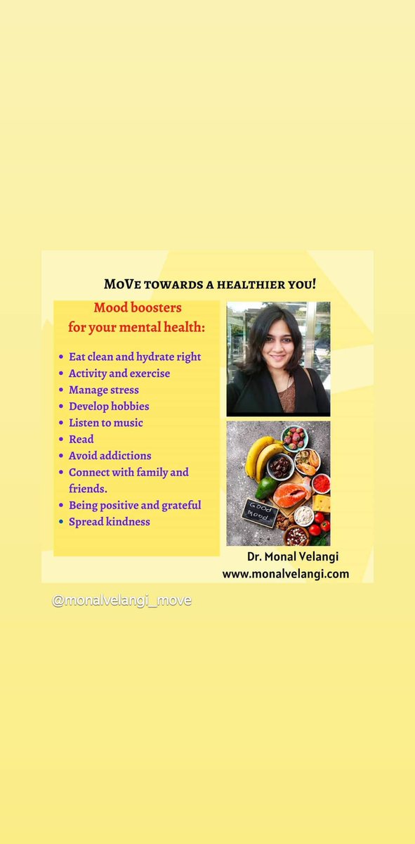 MonalVelangi's tweet image. #MoVetips
Mood boosters for mental health.😀
To fight the pandemic  related array of mood swings 😀🙂🥵🤔😭.
Good vibes!
#mood #food #good #goodvibes #mentalhealth #health #mentalhealthawareness #brain #stayhealthy #getfit #behappy  #stayhomestaysafe
instagram.com/p/CApcrnJpteY/…