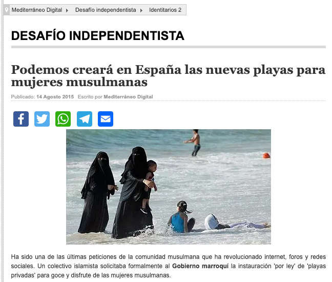 4) Another example: La Verdadera Izquierda quoted a false report from the alternative media “Mediterraneo Digital” about Podemos. This was debunked by the Spanish fact-checker  @malditobulo  https://maldita.es/malditobulo/2020/01/15/no-podemos-no-ha-prometido-playas-para-musulmanas-en-espana-2/