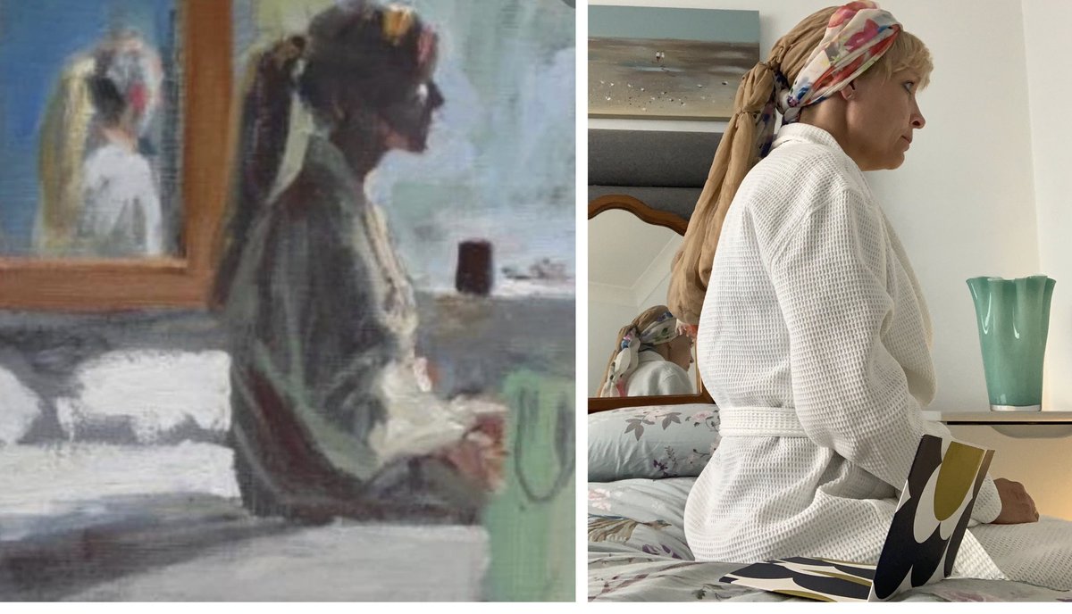 Day 49 of the #betweenartandquarantine #tussenkunstenquarantine challenge -  ‘how can we really mess with Jo’s head?!’ By throwing in a mirror and very long hair of course 😱😳😂😂

I love Harveynix by David Cobley - I really like his style. <a href="/davidhcobley/">David Cobley</a>