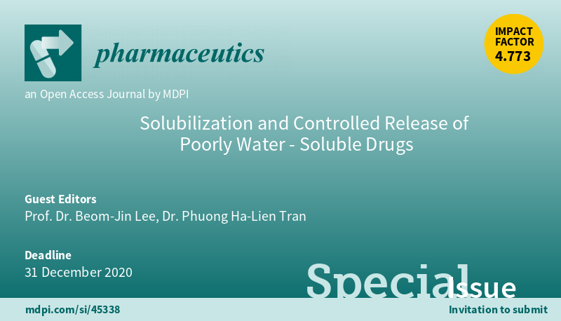 MDPIpharma's tweet photo. #mdpipharmaceutics, #Special #Issue "#Solubilization and Controlled Release of Poorly Water-Soluble Drugs", https://t.co/c3XJMl4iHc
Deadline for manuscript submissions: 31 December 2020. https://t.co/nn2MyyorbJ