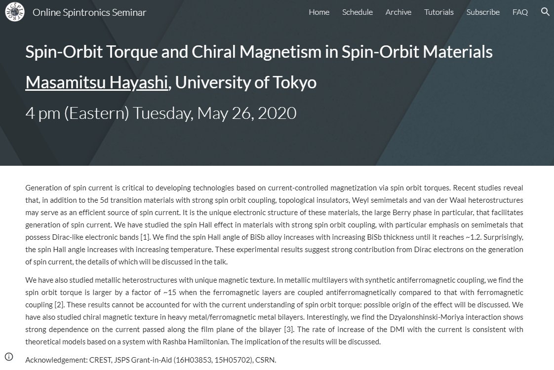 spintronicsHGW's tweet image. #OnlineSpintronicsSeminar #SpinOrbitTorques  #UTokyo by Masamitusu Hayanshi next, tomorrow spintalks.org/talks/hayashi #LiveStream and last weeks talk on #THz #SpinCurrnets in AF insulators FeFe2 Cr2O3 is online, Jing Shi #UCRiverside ,