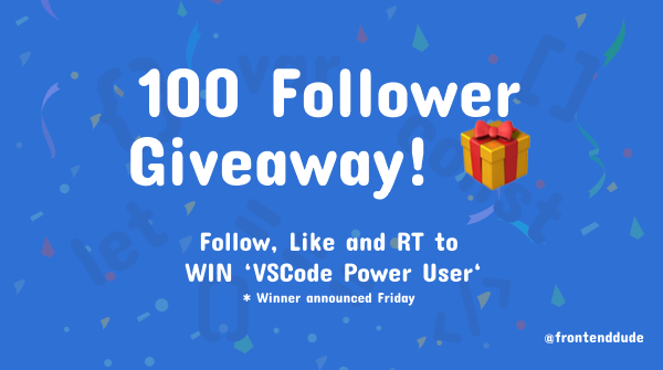 frontenddude's tweet photo. 📢 1K Follower Giveaway 🎁

For a chance to #WIN full access to 'VSCode Power User' worth $149 - https://t.co/qWQg9sK1zK

1⃣ Follow @frontenddude 
2⃣ Like this Tweet ♥️
3⃣ RT this Tweet 🔄

Become a #vscode pro!

#100DaysOfCode #CodeNewbies #frontend #webdev #js #giveaway #free https://t.co/KPFCsX6Lkd