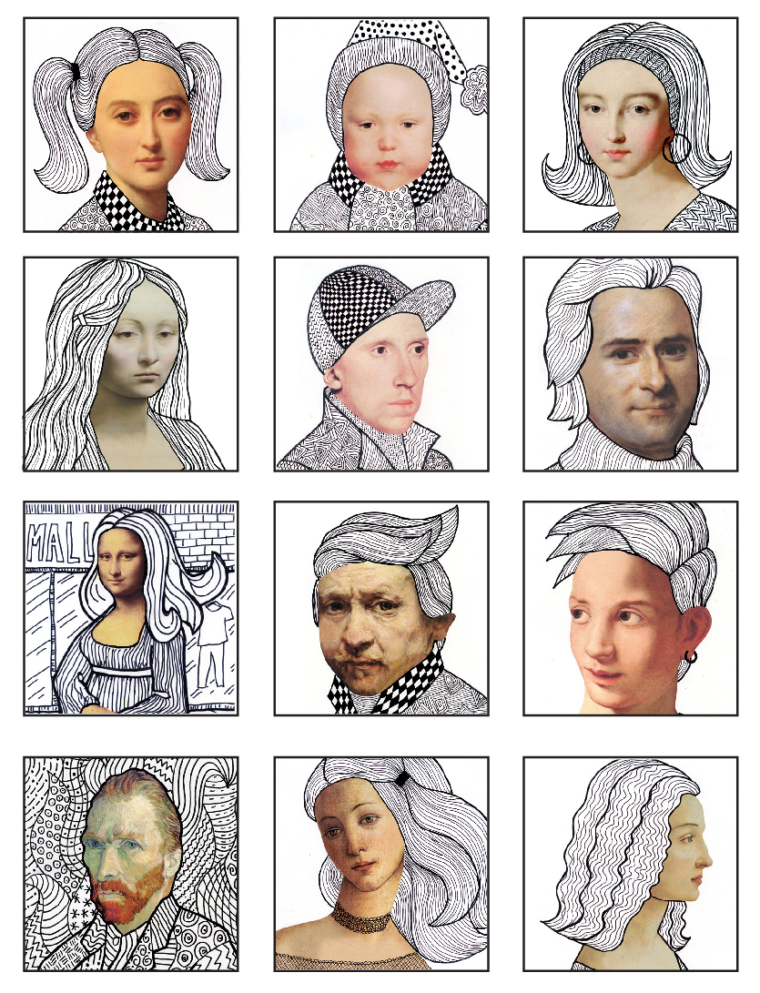 ArtBoclair's tweet photo. Art challenge: Fill in the blanks! Create a dynamic composition using a printed image &amp; zentangle designs. Use magazine clippings to recreate portraits using lines and patterns. Inspired by the intricate work of @msalbaneze #artistsathome #homelearning @BoclairAcademy https://t.co/TWsXtFec86