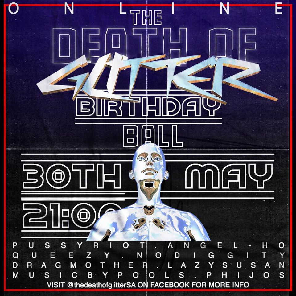 SAT 30 MAY | 21:00 | ONLINE (FB)
The Death of Glitter 3rd Birthday Ball ft PussyRiot (RUS), Angel-Ho, Queezy, Dragmother &amp; more.
#DogTurns3

Tickets | FREE
FB Event:  bit.ly/2X2Nyo4